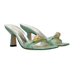 Gucci, Size 37, Aqua Green, Leather upper and sole sandal heel